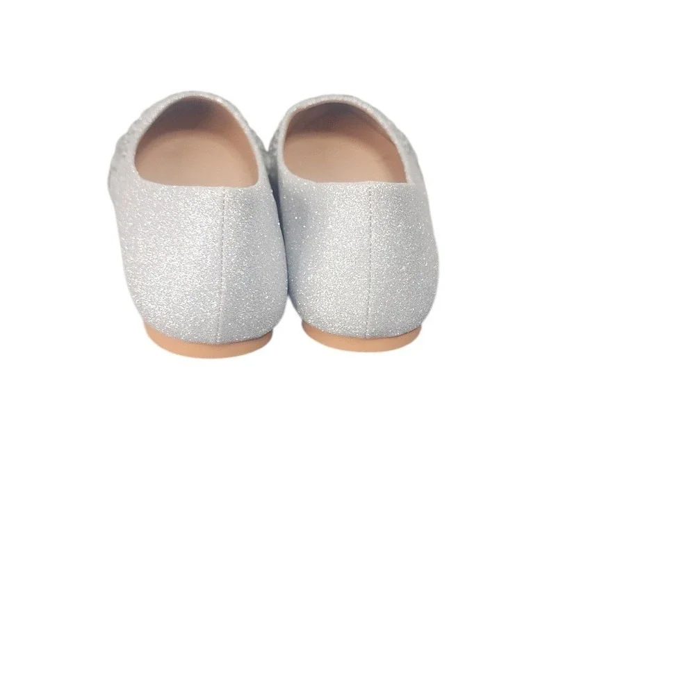Lauren Lorraine‎ Kelsey Silver Glitter Rhinestone Pointed Toe Ballet Flats 9